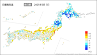 7日の最高気温前日差の分布図