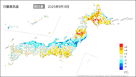 8日の最高気温前日差の分布図