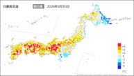 昨日の最高気温前日差の分布図