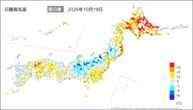 19日の最高気温前日差の分布図