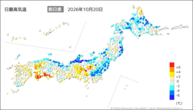 20日の最高気温前日差の分布図
