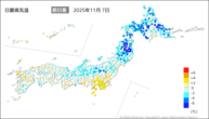 7日の最高気温前日差の分布図