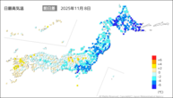 8日の最高気温前日差の分布図