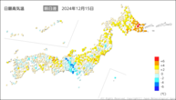 14日の最高気温前日差の分布図