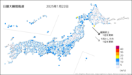 昨日の最大瞬間風速の分布図