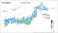 19日の最大瞬間風速の分布図