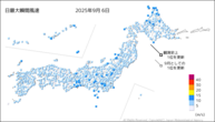 6日の最大瞬間風速の分布図