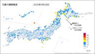 28日の最大瞬間風速の分布図