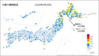 一昨日の最大瞬間風速の分布図