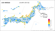 14日の最大瞬間風速の分布図