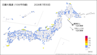一昨日の最大風速（10分平均値）の分布図