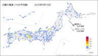 昨日の最大風速（10分平均値）の分布図