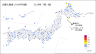 14日の最大風速（10分平均値）の分布図