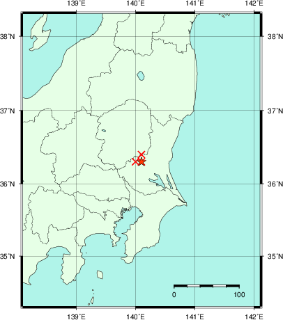 推定した震源の位置