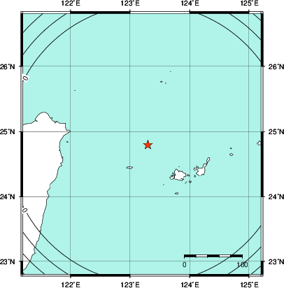 緊急地震速報第1報提供から主要動到達までの時間及び推計震度分布図