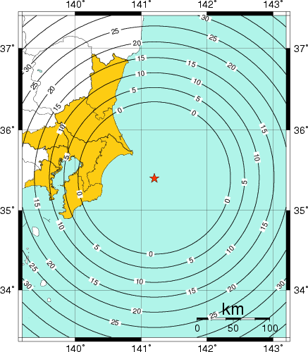 緊急地震速報(警報)を発表した地域及び主要動到達までの時間