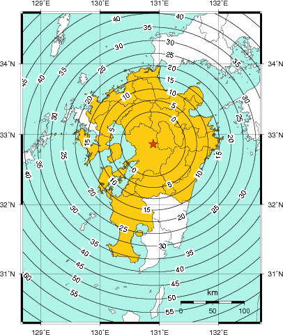 緊急地震速報(警報)第1報を発表した地域及び主要動到達までの時間