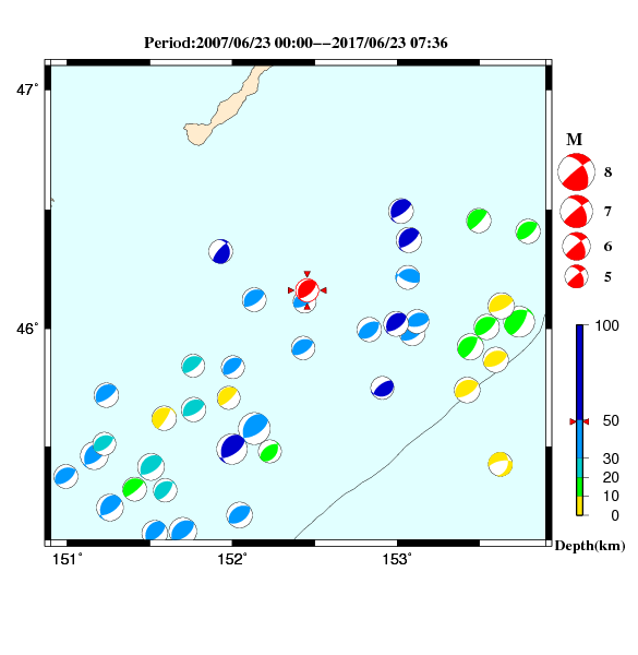 過去に起きた地震のＣＭＴ解