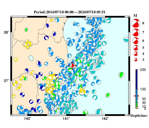 過去に起きた地震の初動発震機構解