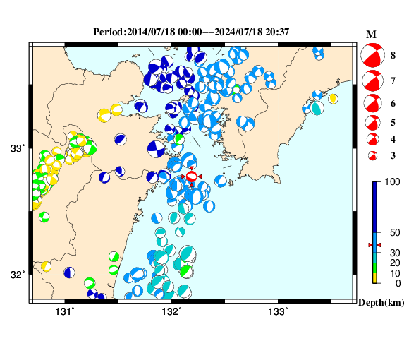 過去に起きた地震の初動発震機構解