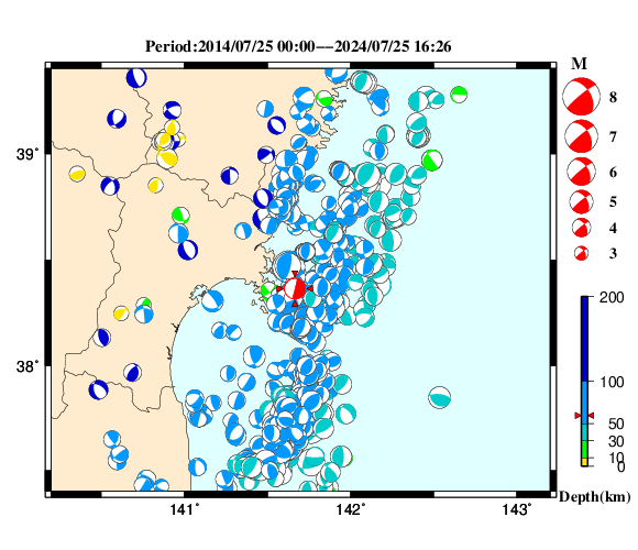 過去に起きた地震の初動発震機構解