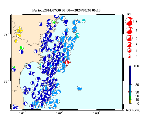 過去に起きた地震の初動発震機構解