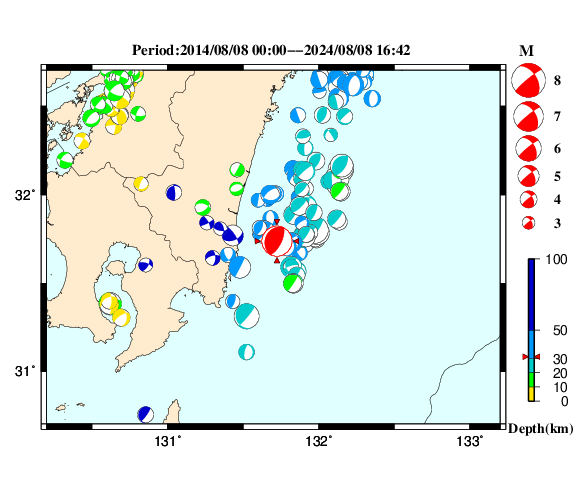 過去に起きた地震の初動発震機構解