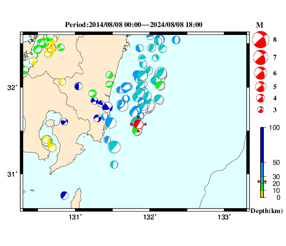 過去に起きた地震の初動発震機構解