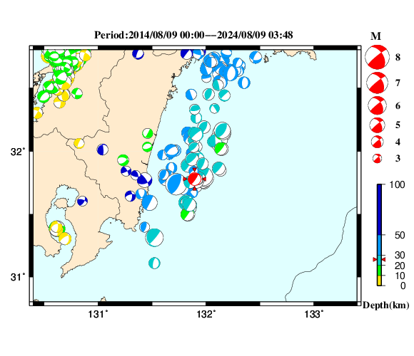 過去に起きた地震の初動発震機構解