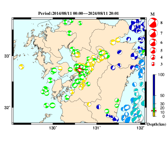 過去に起きた地震の初動発震機構解