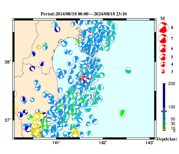 過去に起きた地震の初動発震機構解