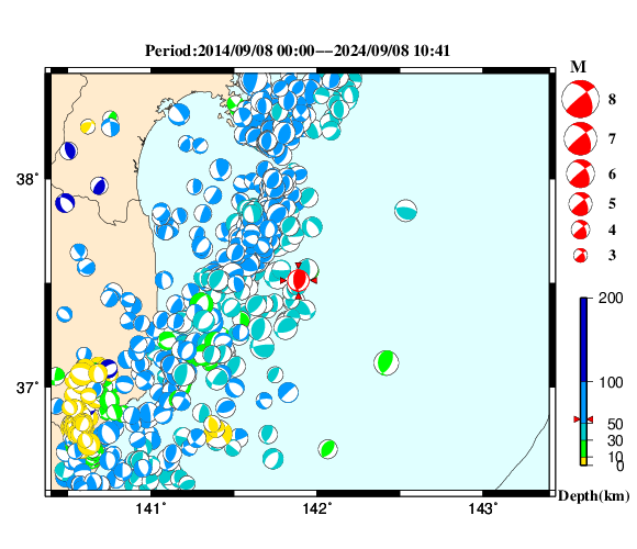 過去に起きた地震の初動発震機構解