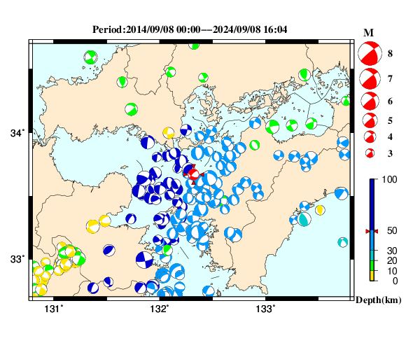 過去に起きた地震の初動発震機構解