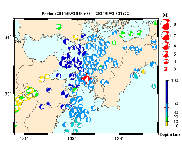 過去に起きた地震の初動発震機構解