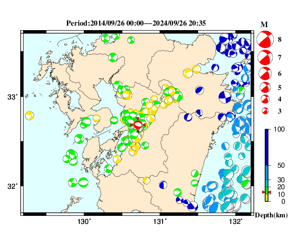 過去に起きた地震の初動発震機構解