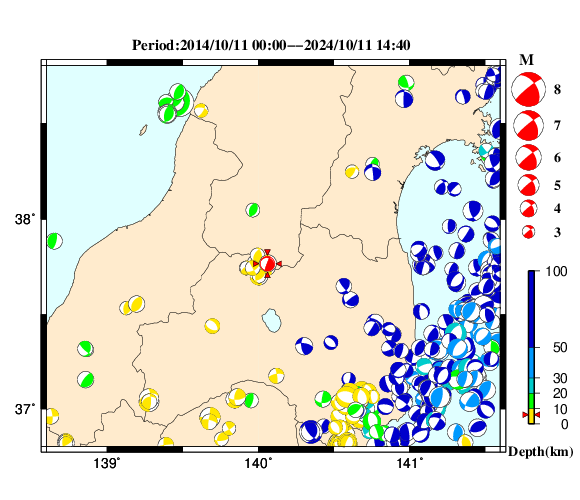 過去に起きた地震の初動発震機構解