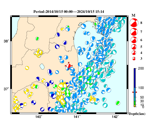 過去に起きた地震の初動発震機構解