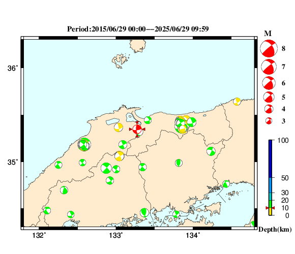 過去に起きた地震の初動発震機構解
