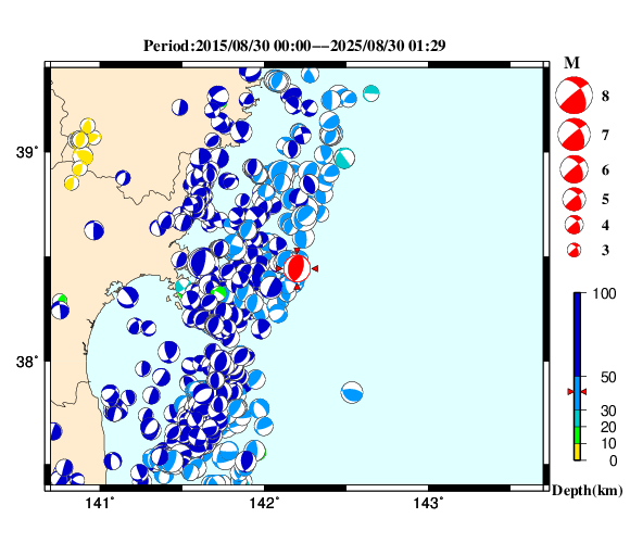 過去に起きた地震の初動発震機構解