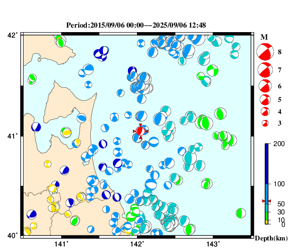 過去に起きた地震の初動発震機構解