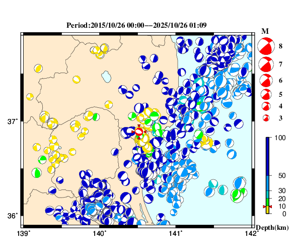 過去に起きた地震の初動発震機構解