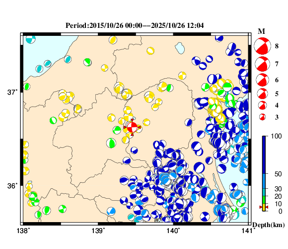 過去に起きた地震の初動発震機構解