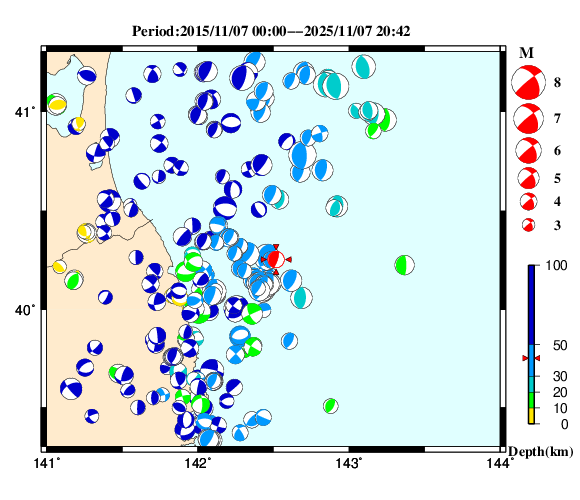 過去に起きた地震の初動発震機構解