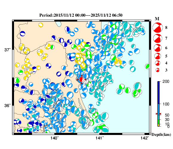 過去に起きた地震の初動発震機構解