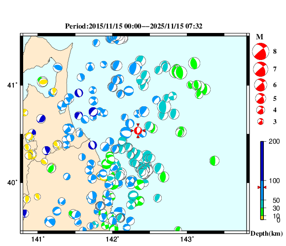 過去に起きた地震の初動発震機構解
