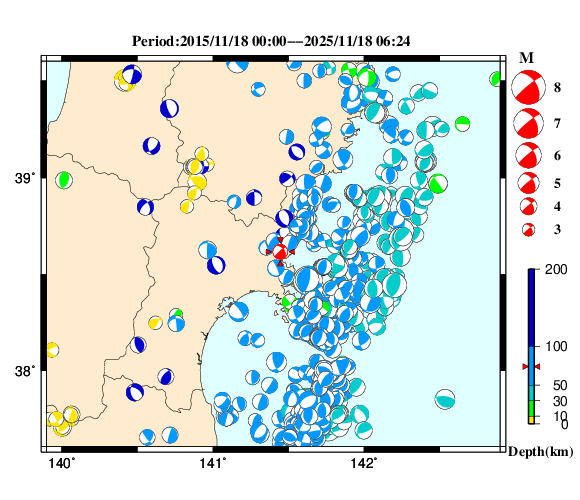 過去に起きた地震の初動発震機構解