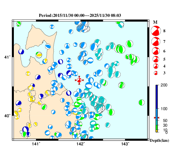 過去に起きた地震の初動発震機構解