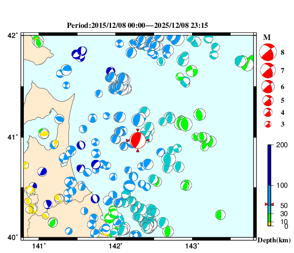 過去に起きた地震の初動発震機構解