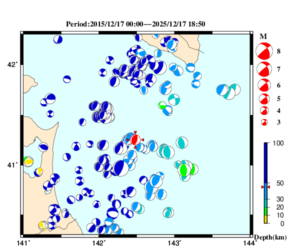 過去に起きた地震の初動発震機構解