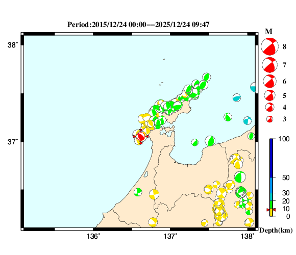 過去に起きた地震の初動発震機構解